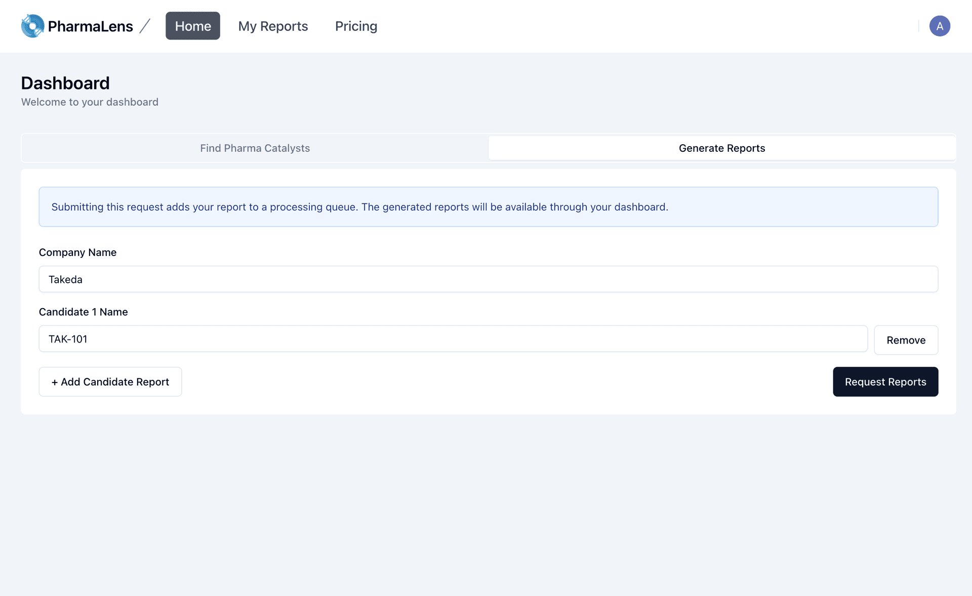 Generate Reports interface with company and candidate selection